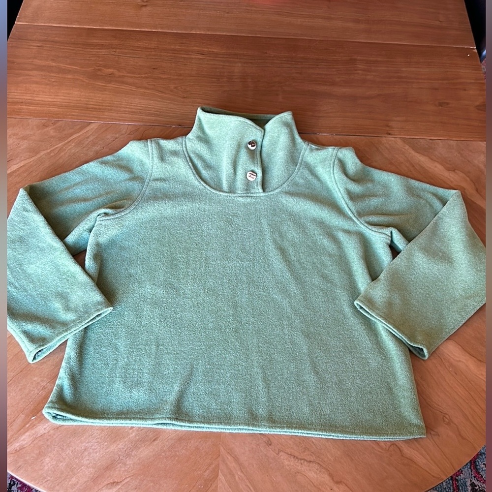 Vintage Fjall Fleece Pullover Top Asymmetrical Mock Neck Faux Antler Green M L